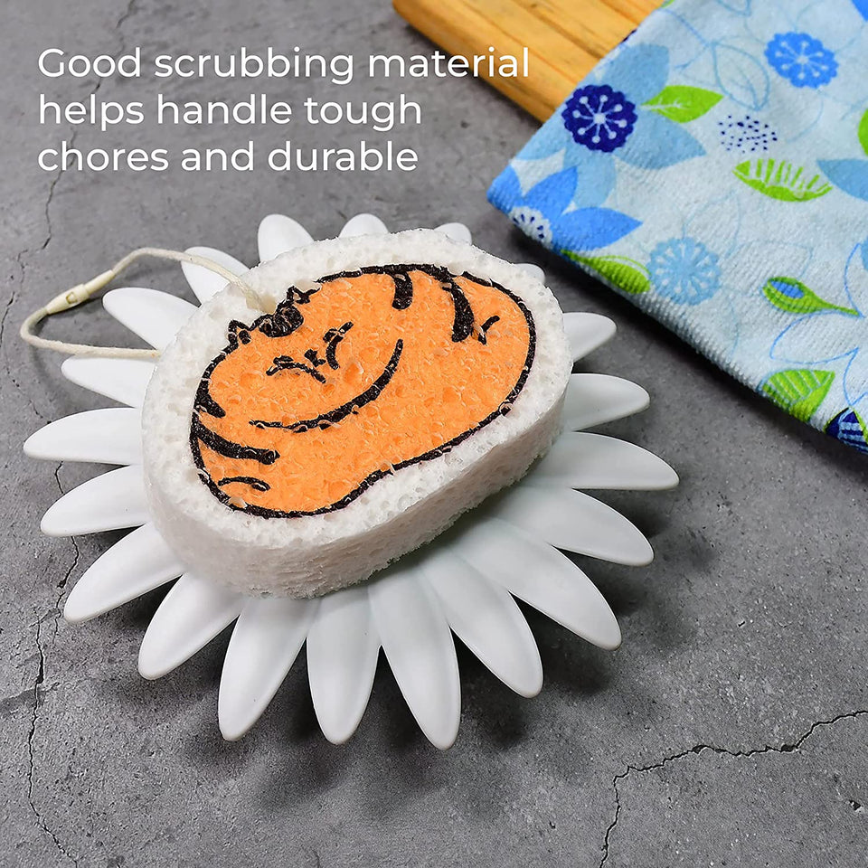 Compressed Wood Pulp Cleaning Scrub Sponge Bathing, Dish Cleaning Sponge with a Hang Rope, Household Cleaning Sponge, Lightweight Washing Dish Wipe for Kitchen, Bathroom , Random Design