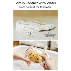 Compressed Wood Pulp Cleaning Scrub Sponge Bathing, Dish Cleaning Sponge with a Hang Rope, Household Cleaning Sponge, Lightweight Washing Dish Wipe for Kitchen, Bathroom , Random Design