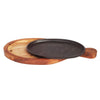 Iron Sizzler Plate with Wooden Plate /Stand Oval Sizzler for Sizzling Brownie Platter Long Handle 15" X 7" Inch