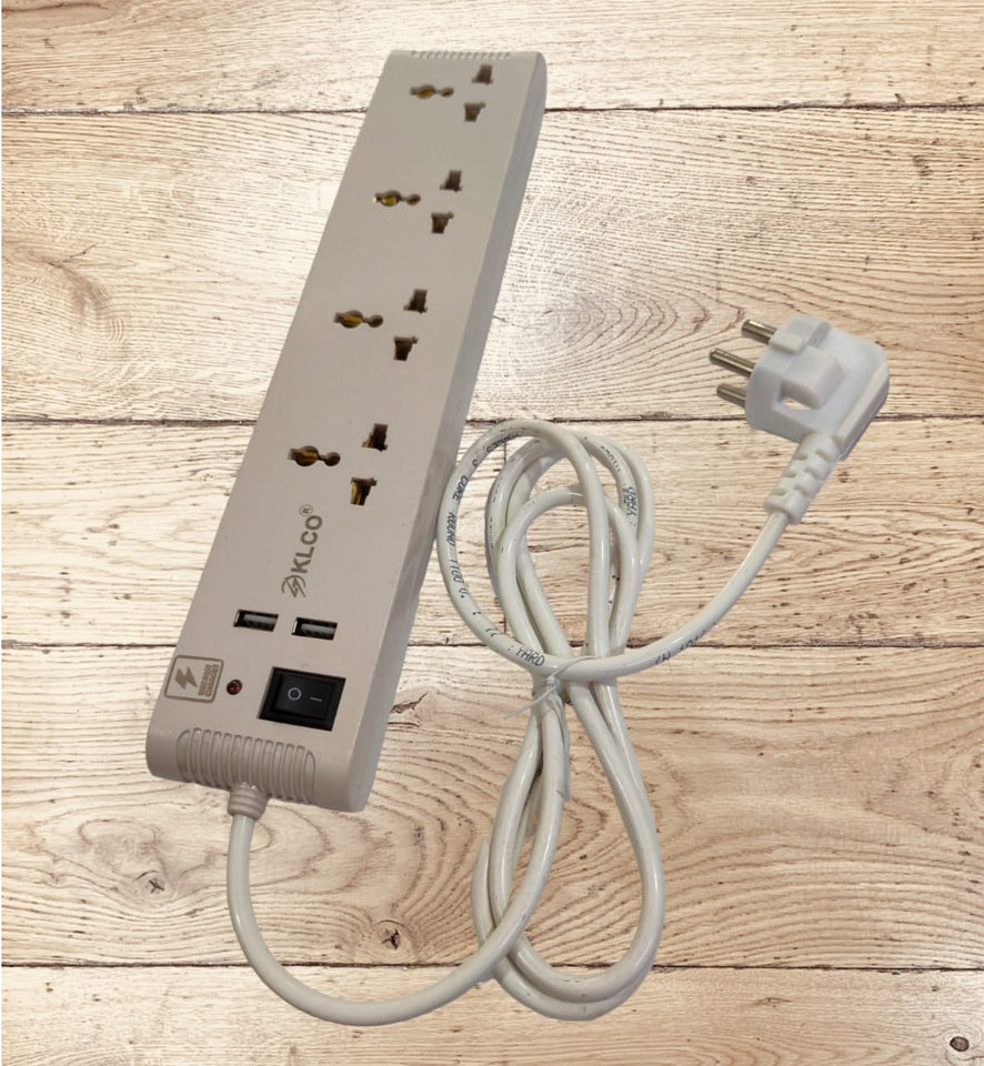 4 Switch 2 USB Ports Extension Board with Spike and Surge Protection, Extension Board with Insulated Wire, 4 Sockets & 1 Switch 3 core Long 195 cm Wire 6 A with 3 Pin Wall Plug