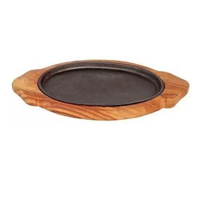 Iron Sizzler Plate with Wooden Plate /Stand Oval Sizzler for Sizzling Brownie Platter Oval 12