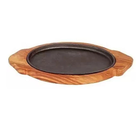Iron Sizzler Plate with Wooden Plate /Stand Oval Sizzler for Sizzling Brownie Platter Oval 12" X 7" Inch