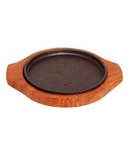Iron Sizzler Plate with Wooden Plate /Stand Round Sizzler for Sizzling Brownie Platter Round 4" Inch