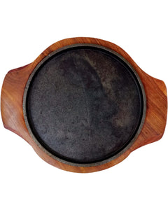 Iron Sizzler Plate with Wooden Plate /Stand Round Sizzler for Sizzling Brownie Platter Round 6" Inch