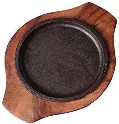 Iron Sizzler Plate with Wooden Plate /Stand Round Sizzler for Sizzling Brownie Platter Round 6