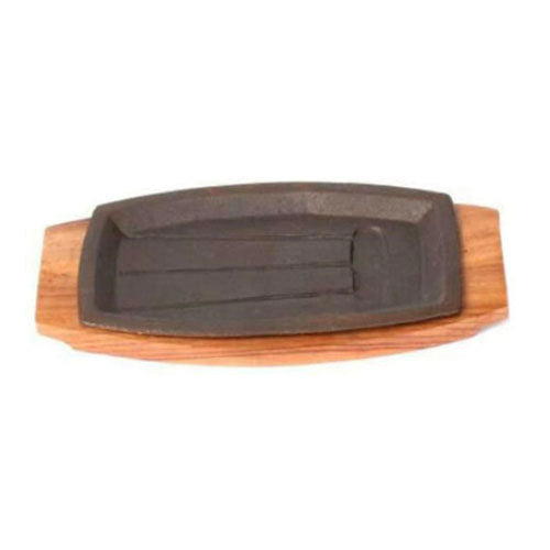Iron Sizzler Plate with Wooden Plate /Stand Rectangle Sizzler for Sizzling Brownie Platter Continental 7.3 inch X 15 inch
