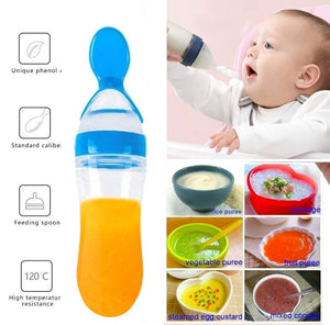 Newborn Baby Food Feeder Toddler Safe Silicone Squeeze Fresh Food Feeder Bottle Spoon Bottle Milk Fruit Shake Juice Soup Cereal Bottle for Baby Kid
