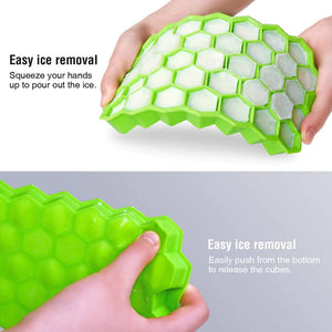 Flexible Silicone Honeycomb 37 Cavity Ice Cube Tray with Lid Trays for Freezer Moulds Small Cubes Whiskey Fridge Bar Soft Ice Cube Tray