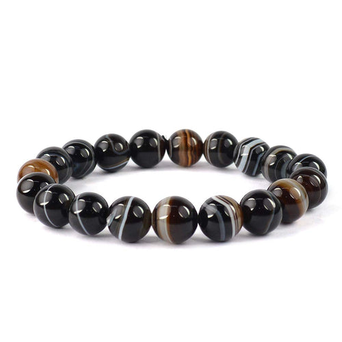 Black Sulemani Hakik / Banded Agate Onyx Bracelet  8 mm Beads Natural Crystal Healing Bracelet Gemstone Jewellery Beaded Stone Bracelet for Men & Women