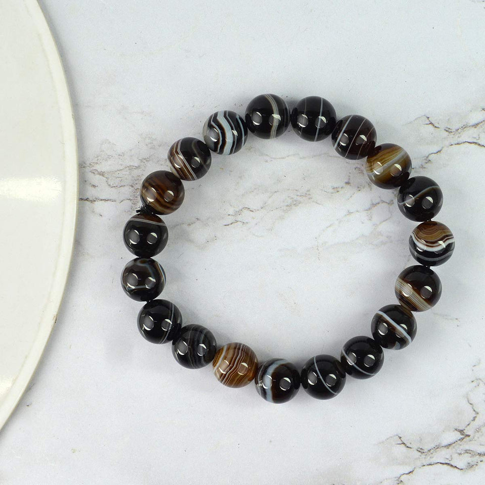 Natural Black Onyx Stone Tiger's Eye Bracelet-Healing Balancing Calm B -  luck In Stones