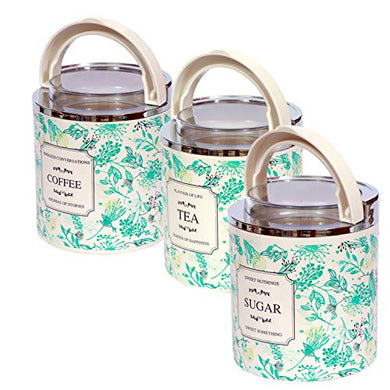 Plastic Classique 3 Tea, Coffee & Sugar Container Printed (Green)
