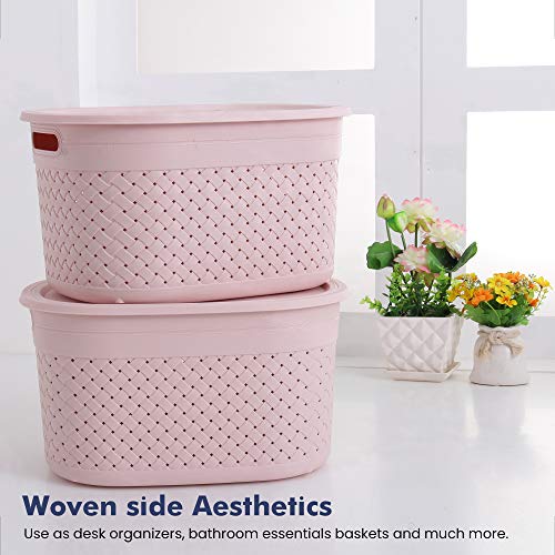 Baskets Pack of 2 Extra Large Size (18L Capacity) with 1 Lid for Home Storage - Pink