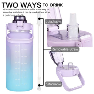 Motivational Water Bottle 2 Liters with Leakproof Time & Capacity Marker BPA-Free Sports Water Bottle Daily Measured Tracking Time Marks Water Cup