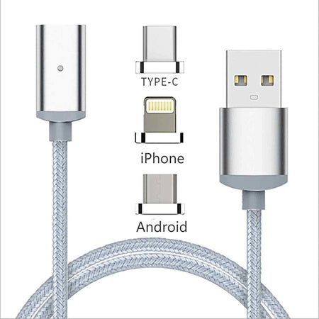 3 in 1 Magnetic Charging Cable for Lightening, USB Type C and Micro USB - halfrate.in
