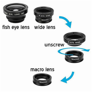 3 in 1 Cell Phone Camera Lens Kit -Fish Eye Lens, 2 in 1 Macro Lens & Wide Angle Lens Compatible for Android/iOS Devices - halfrate.in