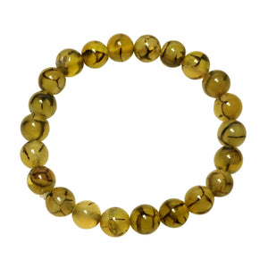 Yellow Dragon Vein Agate Bracelet Natural Crystal Healing Bracelet Gemstone Jewellery Beaded Stone Bracelet for Men & Women, Bead Size 8 mm