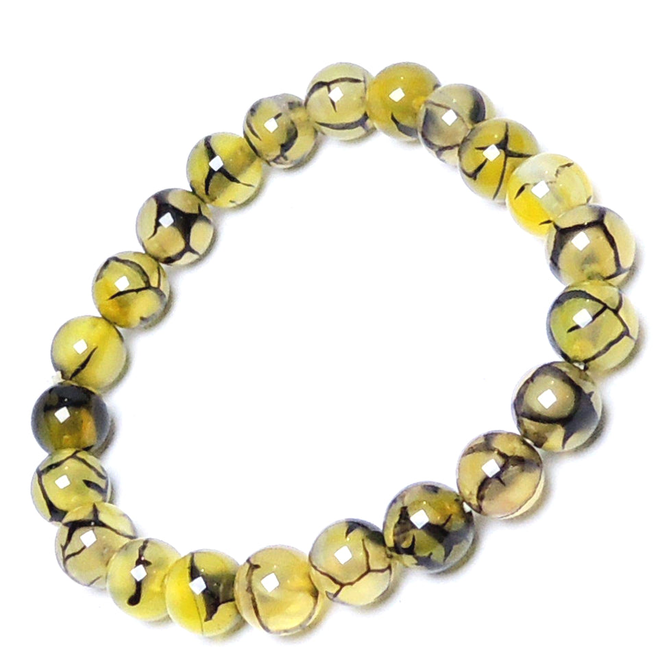 Yellow Dragon Vein Agate Bracelet Natural Crystal Healing Bracelet Gemstone Jewellery Beaded Stone Bracelet for Men & Women, Bead Size 8 mm