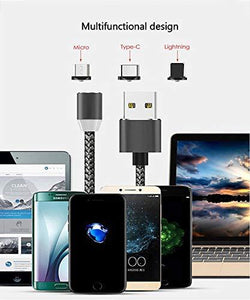 Magnetic USB Charging Cable, Multi 3-in-1 Cable Charger with LED light for Android, All Type C Mobiles and iOS Mobiles Fast Charging Cable - halfrate.in