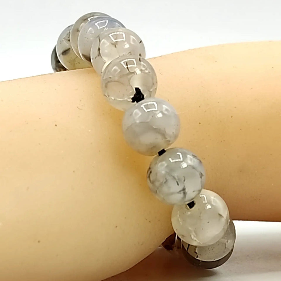 Dragon Vein Agate Bracelet Natural Crystal Healing Bracelet Gemstone Jewellery Beaded Stone Bracelet for Men & Women, Bead Size 6 mm