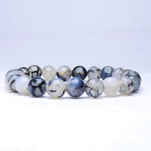 Dragon Vein Agate Bracelet Natural Crystal Healing Bracelet Gemstone Jewellery Beaded Stone Bracelet for Men & Women, Bead Size 8 mm