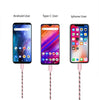 3 in 1 Nylon Braided Multiple USB Charger Cable Micro USB/Type C Compatible with Apple Android Tablet and More Device (1 Meter) - halfrate.in