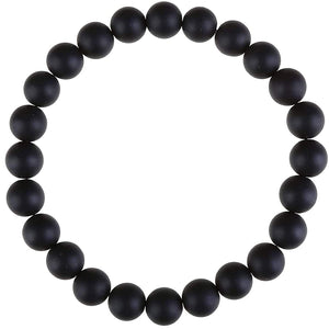 Natural Round Beads Black Matte Agate Crystal Stone 8mm Bracelet Reiki Chakra Yoga Meditation Semi Precious Gemstones Stretchable Bracelet for Unisex