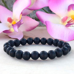 Natural Round Beads Black Matte Agate Crystal Stone 6 mm Bracelet Reiki Chakra Yoga Meditation Semi Precious Gemstones Stretchable Bracelet for Unisex