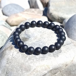 Natural Round Beads Black Matte Agate Crystal Stone 6 mm Bracelet Reiki Chakra Yoga Meditation Semi Precious Gemstones Stretchable Bracelet for Unisex