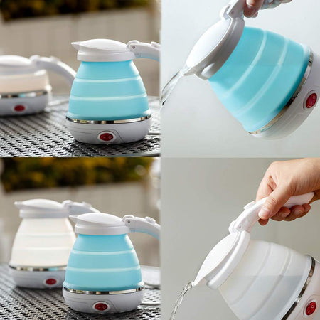 Electric Foldable Kettle, 600ml Food Grade Silicone Folding Kettle for Home Outdoor Camping Hiking,Boil Dry Protection Portable 240V
