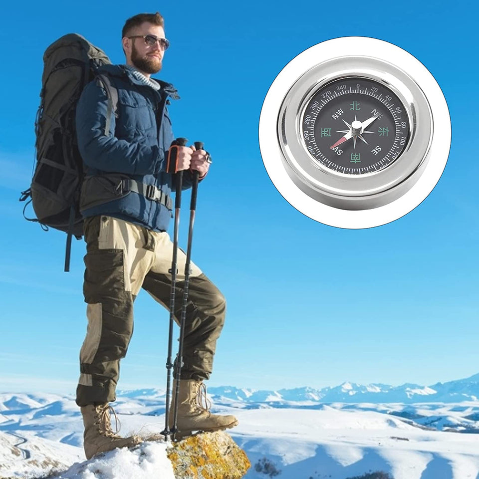 Portable Pocket Compass, Mini Orienteering Compass Magnetic Compass 60mm Camping Survival Compass for Camping Hiking for Outdoor (Silver White)