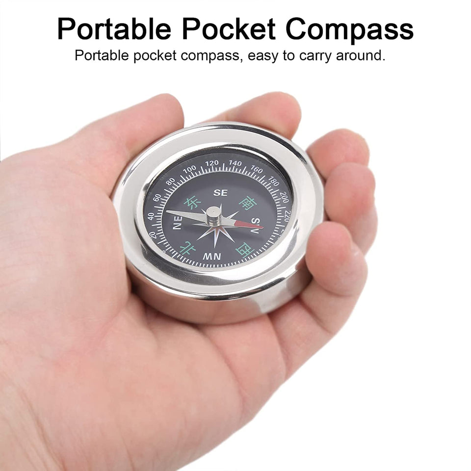Portable Pocket Compass, Mini Orienteering Compass Magnetic Compass 60mm Camping Survival Compass for Camping Hiking for Outdoor (Silver White)