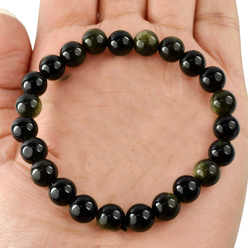 Buy Grade A Black Obsidian Crystal Bead Bracelet 8mm, Genuine Black Obsidian  Gemstone Bracelet, Lucky Stones, Gift for Men & Women Online in India - Etsy