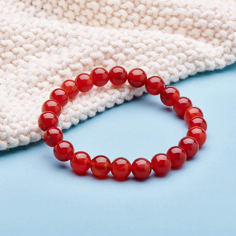 Natural Red Onyx Bracelet Crystal Stone 8 mm Beads Bracelet Round Shape for Reiki Healing and Crystal Healing Stone Semi Precious Gemstones Stretchable Bracelet