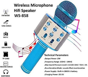 Handheld Wireless Microphone Mic With Audio Recording Bluetooth Speaker & Karaoke Feature For All Tablets PCs iOS Android Smartphones (Random Color) (WS-858) - halfrate.in
