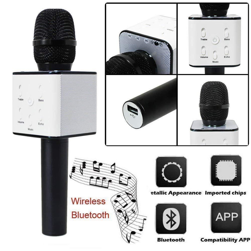 Q7 Wireless Bluetooth Microphone Recording Condenser Handheld Microphone Stand With Bluetooth Speaker Audio Recording For Cell phone Karaoke Mike - halfrate.in