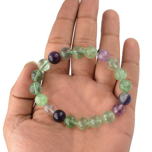 Natural Multi Fluorite Bracelet 8 mm Beads Bracelet Round Shape for Reiki Healing and Crystal Healing Stone Semi Precious Gemstones Stretchable Bracelet