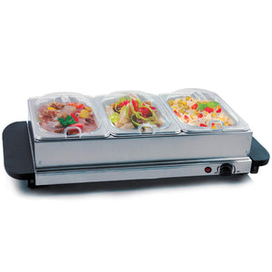 Jumbo Buffet Server & Food Warmer With 3 Removable Containers With Lids, Heated Warming Tray and Removable Tray Frame