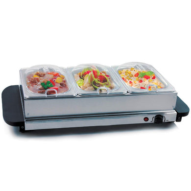 Buffet Server & Food Warmer With 3 Removable Containers With Lids, Heated Warming Tray and Removable Tray Frame
