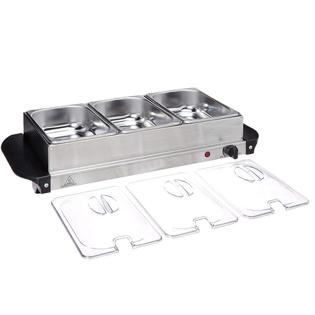 Jumbo Buffet Server & Food Warmer With 3 Removable Containers With Lids, Heated Warming Tray and Removable Tray Frame