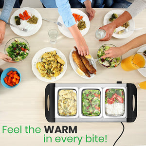 Jumbo Buffet Server & Food Warmer With 3 Removable Containers With Lids, Heated Warming Tray and Removable Tray Frame