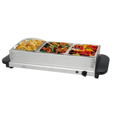 Jumbo Buffet Server & Food Warmer With 3 Removable Containers With Lids, Heated Warming Tray and Removable Tray Frame