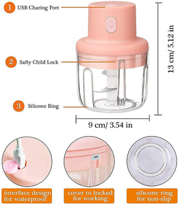 Electric Mini Garlic Chopper Portable Mini Chopper with USB Charging, Powerful Small Food Processor Garlic Masher Blender For Spice Meat Vegetable Nuts 250 ML
