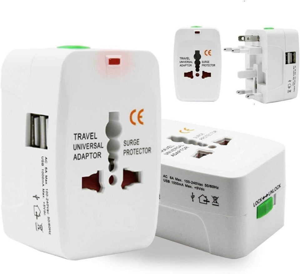 Universal Adapter Worldwide Travel Adapter with Built in Dual USB Charger Ports with 125V 6A, 250V Protected Electrical Plug (White) - halfrate.in