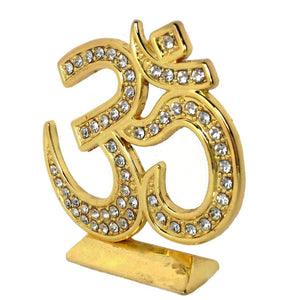 Zircon Studded Gold plated Om Symbol - For Car, Home , Office - halfrate.in