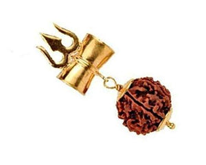 Shiv Shakti Kavach - 5 Mukhi Rudraksha Trishul Damru (Damaru) Locket/Pendant in Rudraksha Fancy mala - halfrate.in
