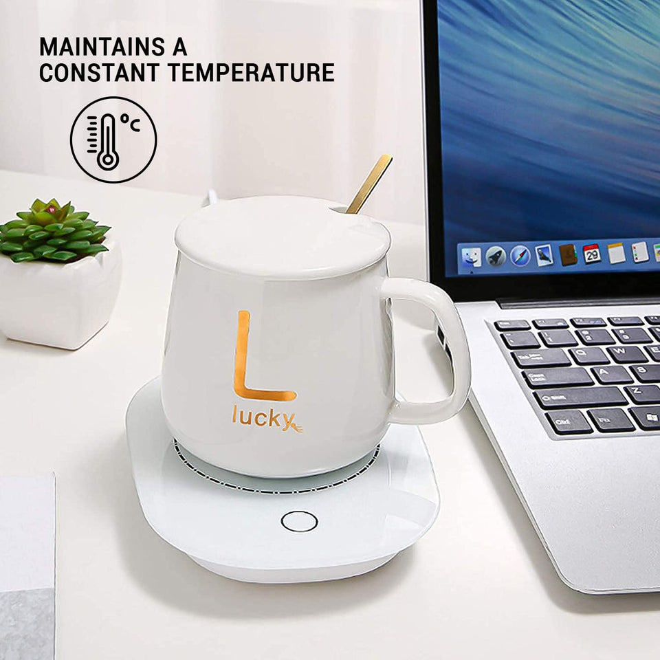 Cup Mug Warmer with Auto Shut Off Hot Plate Personal Heated Ceramic, Desk Coffee Warmer Beverage Warmer Thermostatic Smart Cup Heater Milk, Tea, Cocoa, Water, Home and Office Use with Cup