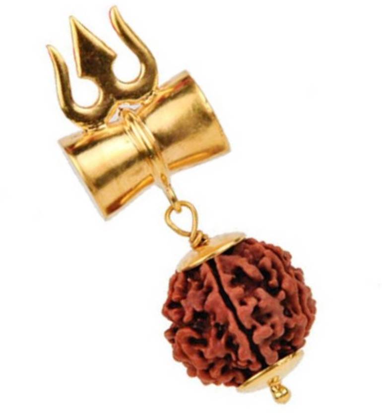 Shiv Shakti Kavach - 5 Mukhi Rudraksha Trishul Damru (Damaru) Locket/Pendant in Rudraksha Fancy mala - halfrate.in