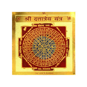 Shree Dattatreya Yantra 3.25 X 3.25 Inch Gold Polished Blessed And Energized Yantra