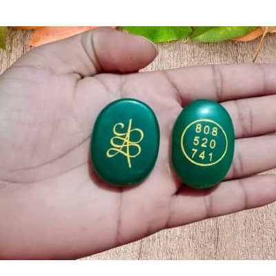 Natural Green Jade Aventurine Zibu Symbols Crystal Stone Money Switch Word Zibu Coin Cabochon Oval Shape Feng Shui Money Coin for Prosperity, Money and Good Luck