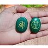 Natural Dark Green Jade Aventurine Zibu Symbols Crystal Stone Money Switch Word Zibu Coin Cabochon Oval Shape Feng Shui Money Coin for Prosperity, Money and Good Luck
